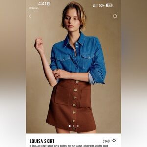 Sezane Louisa skirt, Brown, size S